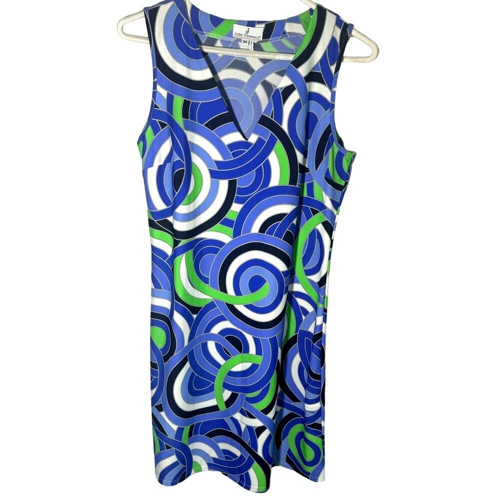 Jude Connally Blue and Green Swirl Midi Dress